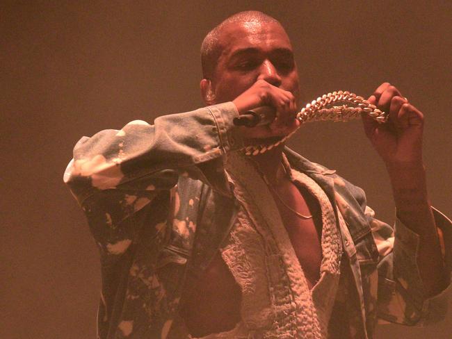 Lacking in lustre ... Kanye West’s head act at the Glastonbury Festival did not impress all. Picture: AFP PHOTO / OLI SCARFF