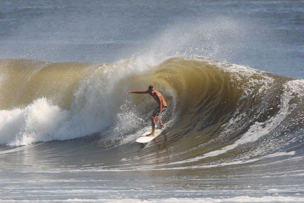 The moves were bigger and the tubes getting longer as the swell from an ex-cyclone sends massive waves onto the Sunshine Coast point breaks. Picture: Nicholas Falconer