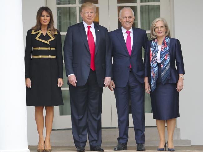 The Trumps welcome the Turnbulls to the White House. Picture: AP Photo/Pablo Martinez Monsivais