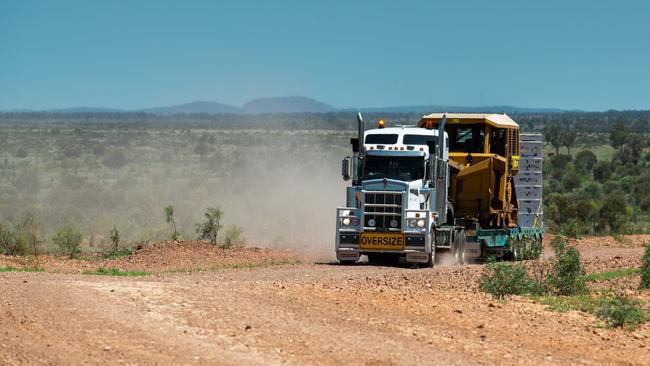 Construction equipment arrives at the Adani’s Carmichael coal mine.