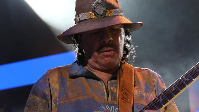 Santana on stage at Botanic Park, Adelaide. Picture: Emma Brasier