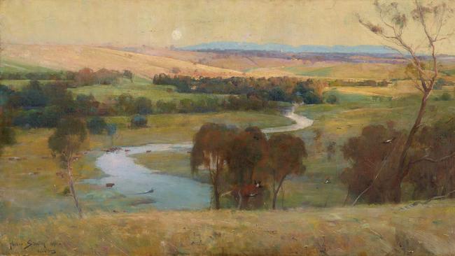 Arthur Streeton Still glides the stream, and shall for ever glide 1890 oil on canvas. Art Gallery of New South Wales, Sydney, purchased 1890 Photo: Jenni Carter, AGNSW