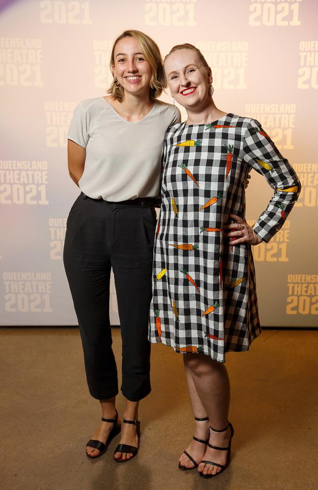 Laura Tanner and Elise Lawrence at the opening night of Queensland Theatre’s Our Town. Pictures: J&amp;A Photography