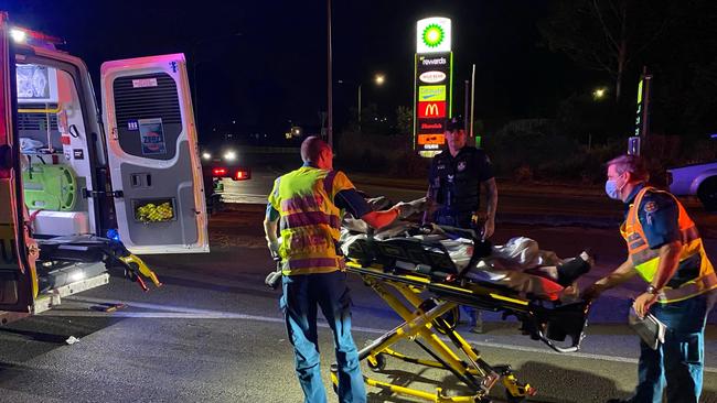 A man was transported to Gold Coast University Hospital following a crash with a delivery driver at Coomera on Saturday night. Picture Daniel Lutzke.