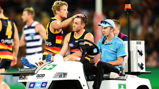 Rory Sloane consoles Paul Seedsman. Picture: Getty Images 