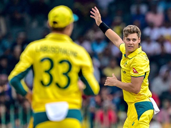 Spencer Johnson (R) stepped up in the absence of Australia’s senior fast bowlers. Picture: AFP