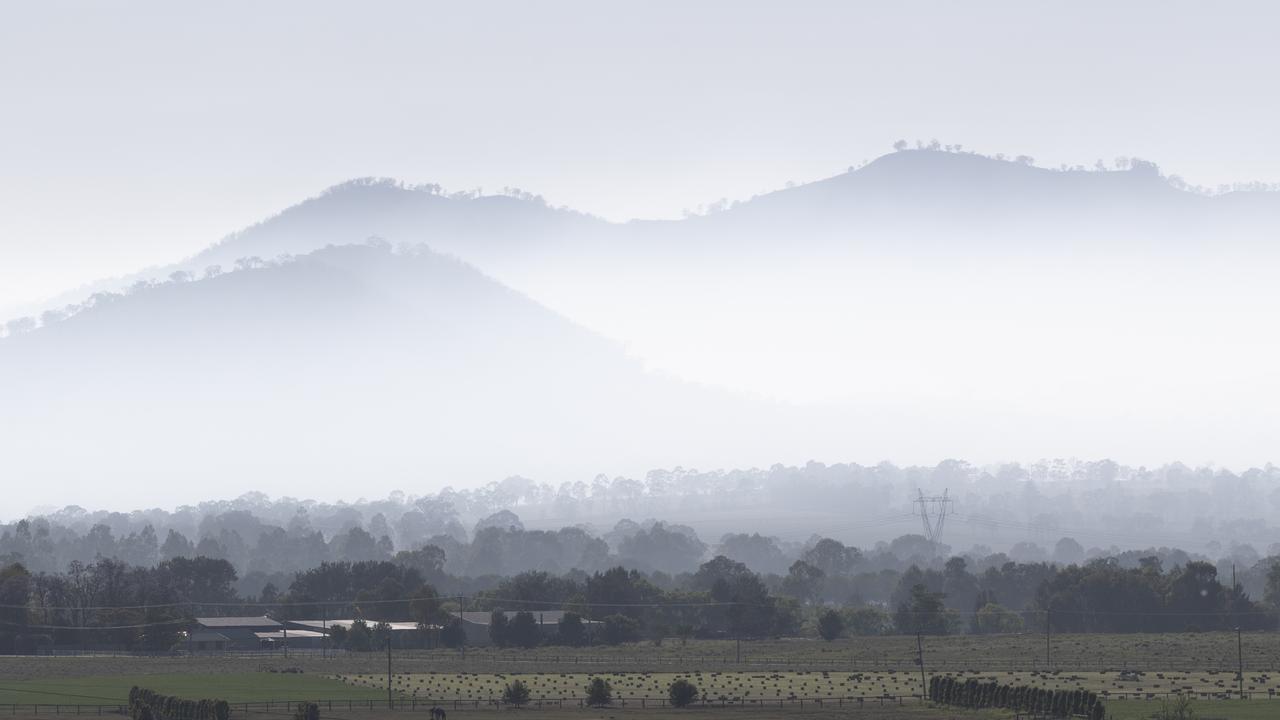 Smoke covers the hills near Muswellbrook in NSW’s Hunter Valley. Picture: Getty Images