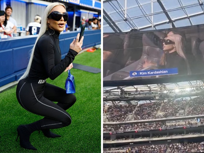 Kim Kardashian attends the game between the Dallas Cowboys and the Los Angeles Rams at SoFi Stadium on October 09, 2022 in Inglewood, California. (Photo by Ronald Martinez/Getty Images)