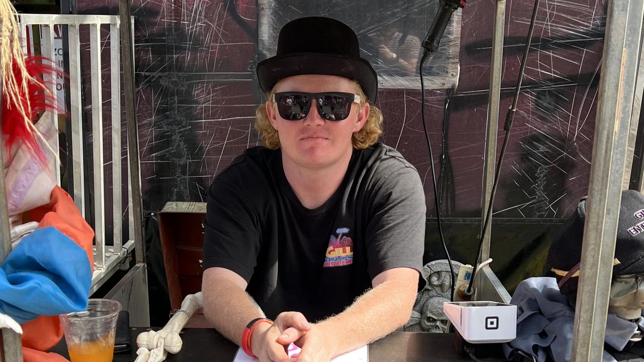 Graham Ogden was bringing the scares and frights to the Murwillumbah Show at the Zombie Outbreak stand. Picture: David Bonaddio