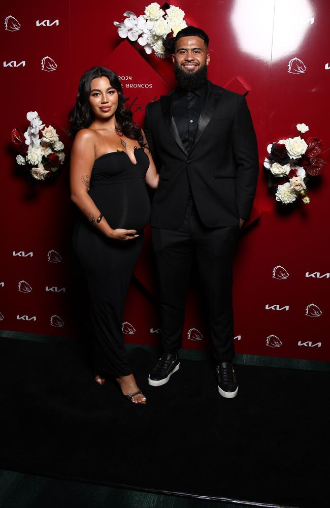 Payne Haas and Leilani Mohenoa at the Brisbane Broncos presentation night in October. Picture: David Clark