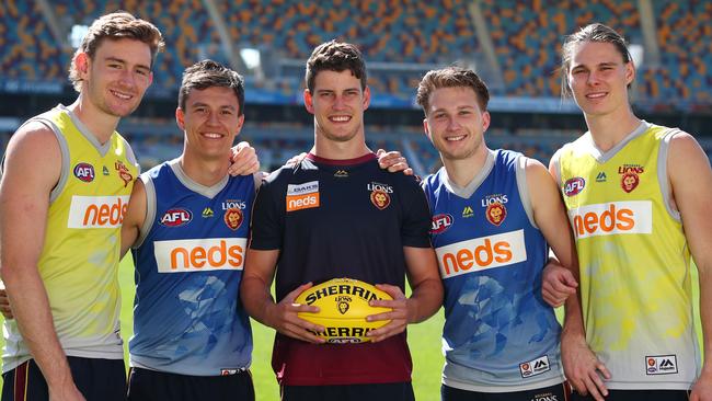 Lions young guns Harris Andrews, Hugh McCluggage, Jarrod Berry, Alex Witherden and Eric Hipwood. Picture: Chris Hyde/Getty Images