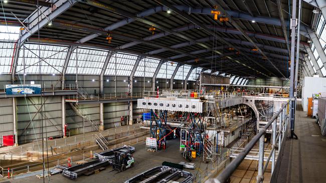 The aft of the 130m ship which is under construction in the Wilsons Dock at Incat. Picture: Linda Higginson