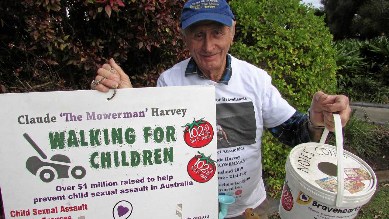 Claude 'Mower Man' Harvey, OAM visiting Gatton fundraising for Braveheart. Picture: Kabel Dawes