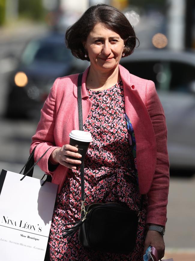 Gladys Berejiklian walks to her office in Northbridge on the second day of the ICAC investigation. Picture: John Grainger