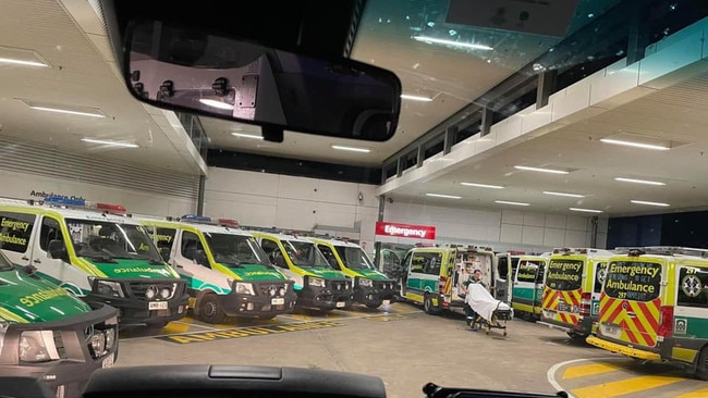 Ambulance ramping at Flinders Medical Centre in 2021. Picture: Ambulance Employees Association