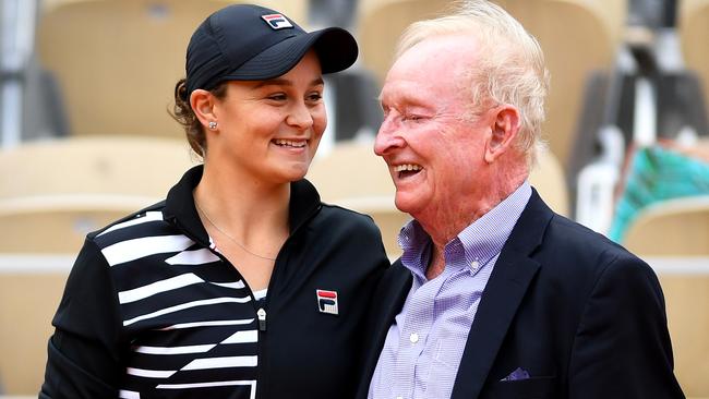 Ash Barty with Australian tennis legend Rod Laver after her French Open win