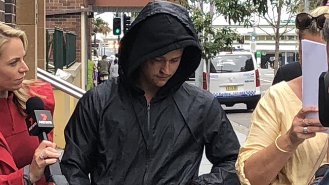 Lincoln Mobbs, 18, of Baulkham Hills, leaving Manly police station after he was granted bail on December 14 last year on a string of charges linked to a drink driving "burnout" and crash at Wheeler Heights. Picture: Jim O'Rourke