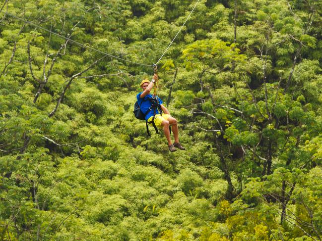 ZIP AND DIP AT AKAKA FALLS Ziplining is Hawaii’s hot new trend, and “zip and dip” tours are the best way to do it. Great fun with a partner or the kids, one of the most popular is on the Big Island where, after a series of zip line courses, the reward is a swim in some freshwater pools near Akaka Falls.