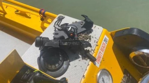 Damage to an SES boat sustained at Palm Cove jetty during a rescue on Thursday, October 12. Picture: Supplied