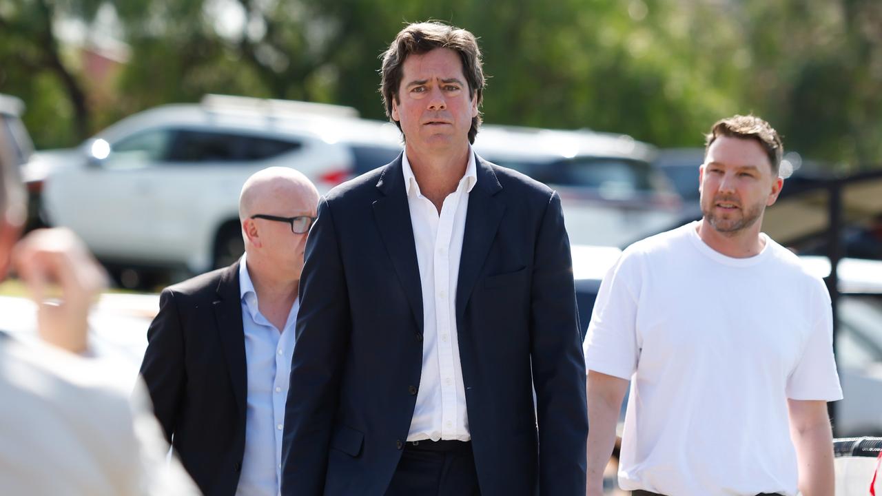 MELBOURNE, AUSTRALIA – SEPTEMBER 14: Gillon McLachlan, Chief Executive Officer of the AFL arrives during the launch of the Telstra Footy Country Grants media opportunity at Yarraville Oval on September 14, 2023 in Melbourne, Australia. (Photo by Dylan Burns/AFL Photos via Getty Images)