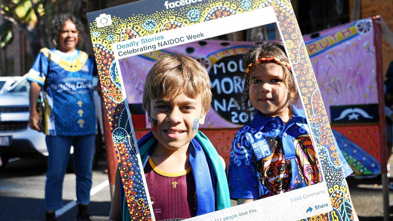 NAIDOC march. Zenhys Doyle and Kirramun Doyle. Picture: Allan Reinikka ROK120719anaidoc7