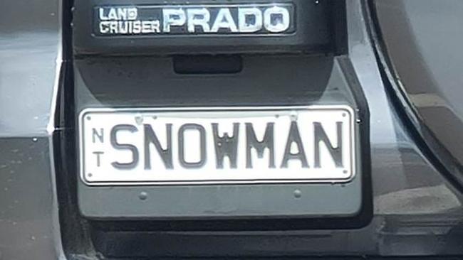 NT funny number plate, SNOWMAN. Picture: Facebook / NT Number Plates