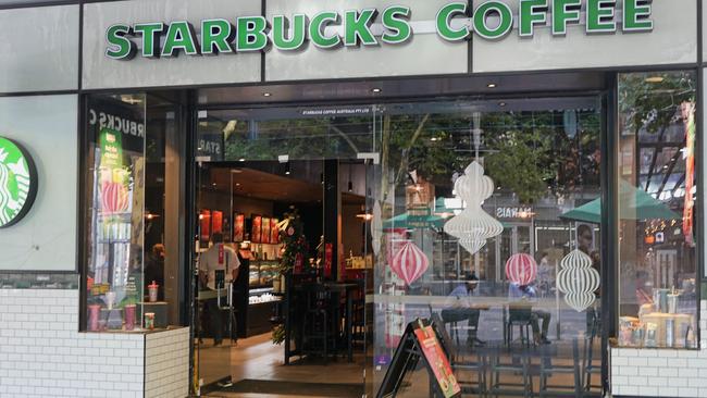 Workers at the Starbucks cafe on Swanston St were spat at by pro-Palestine protesters. Picture: Valeriu Campan