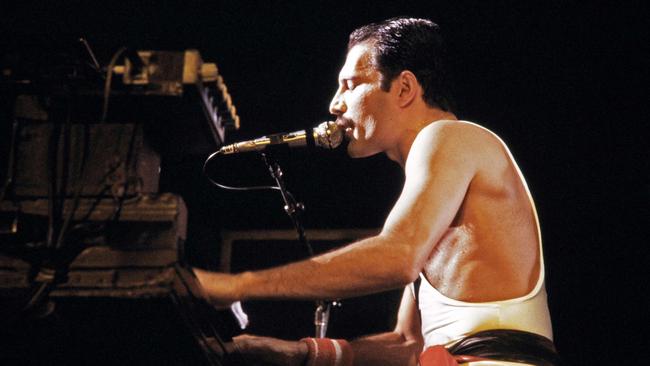 Freddie Mercury performs at a concert in Paris in 1984. Picture: AFP.