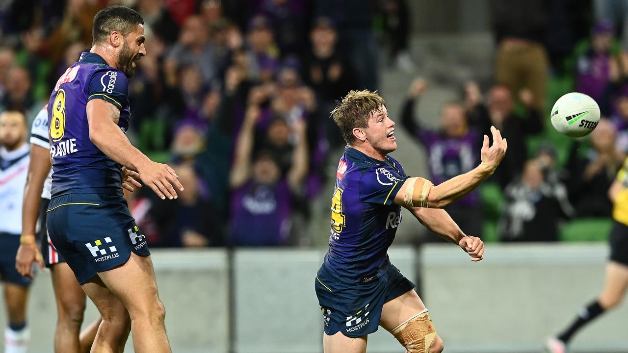 Harry Grant celebrates his try.