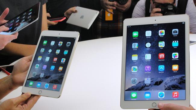 Unveiling a new Apple iPad range. Picture: AFP