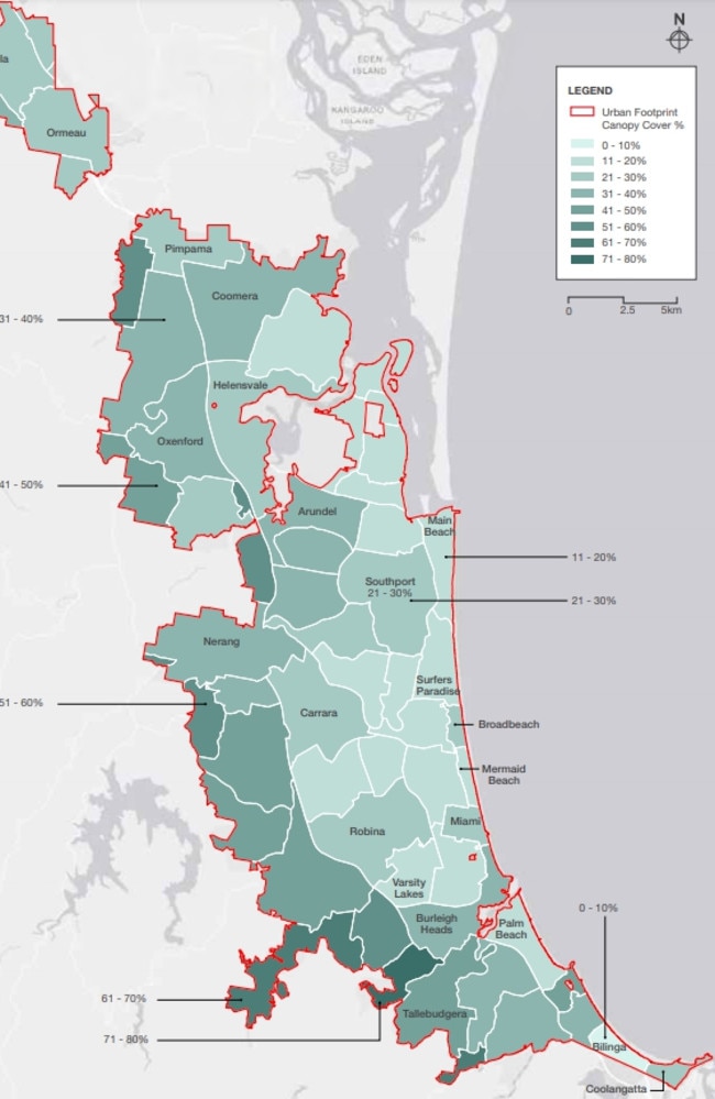 Map showing the urban footprint - urban tree canopy report for the Gold Coast.