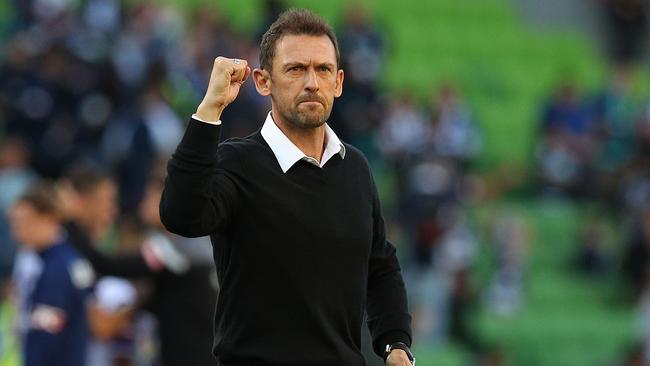 Perth Glory coach Tony Popovic celebrates a win over Melbourne Victory at AAMI Park in February. Picture: Getty Images