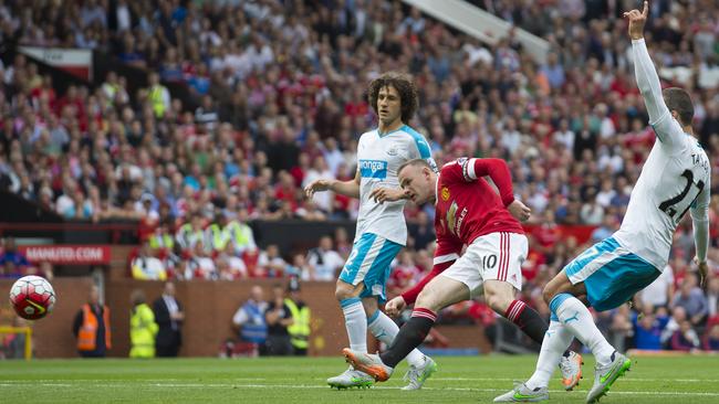 Manchester United's Wayne Rooney thinks he’s opened the scoring against Newcastle. It ended 0-0.