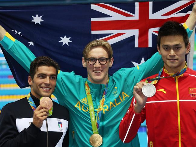 Australia's Mack Horton with his Gold medal after winning the the Mens 400m Final on DAY 1 of the swimming at the Rio 2016 Olympic Games. Picture. Phil Hillyard