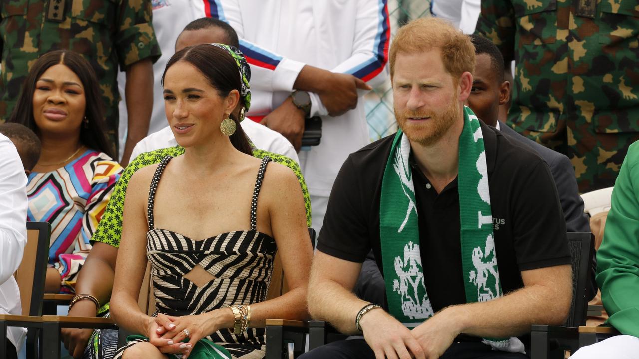 ABUJA, NIREGIA - MAY 11: Britain's Prince Harry (R), Duke of Sussex, and Britain's Meghan (L), Duchess of Sussex, attend an exhibition sitting volleyball match at Nigeria Unconquered, a community-based charitable organization dedicated to aiding wounded, injured, or sick servicemembers, as part of celebrations of Invictus Games anniversary in Abuja, Nigeria on May 11, 2024. (Photo by Emmanuel Osodi/Anadolu via Getty Images)