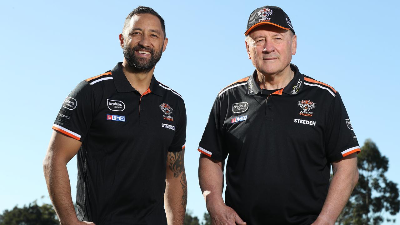 West Tigers coaching duo, Benji Marshall and Tim Sheens. Picture: David Swift