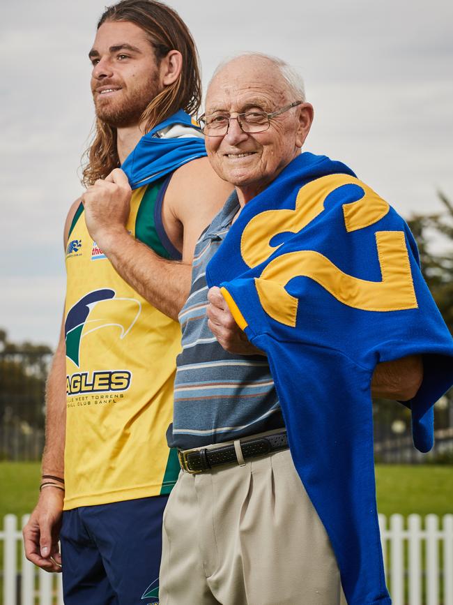 Jordan Foote (left) with his grandfather, John. Picture: Matt Loxton