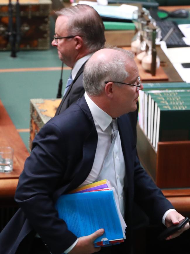 Prime Minister Scott Morrison with Opposition Leader Anthony Albanese. Picture: Gary Ramage