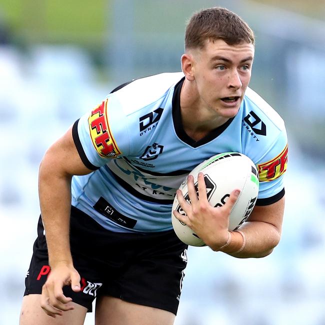 Kade Dykes playing in a trial for the Sharks in 2021. Picture: Brendon Thorne/Getty Images