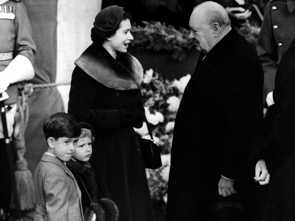 The Queen, with Prince Charles and Princess Anne, formed a long-held close bond with Sir Winston Churchill. Picture: Central Press/Getty Images