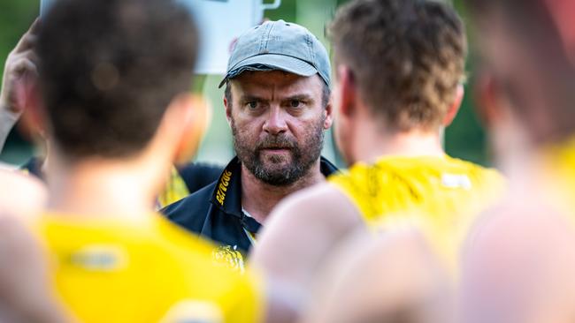 Leigh Crossman coaching the Nightcliff Tigers in the 2024-25 NTFL season. Picture: Patch Clapp / AFLNT Media