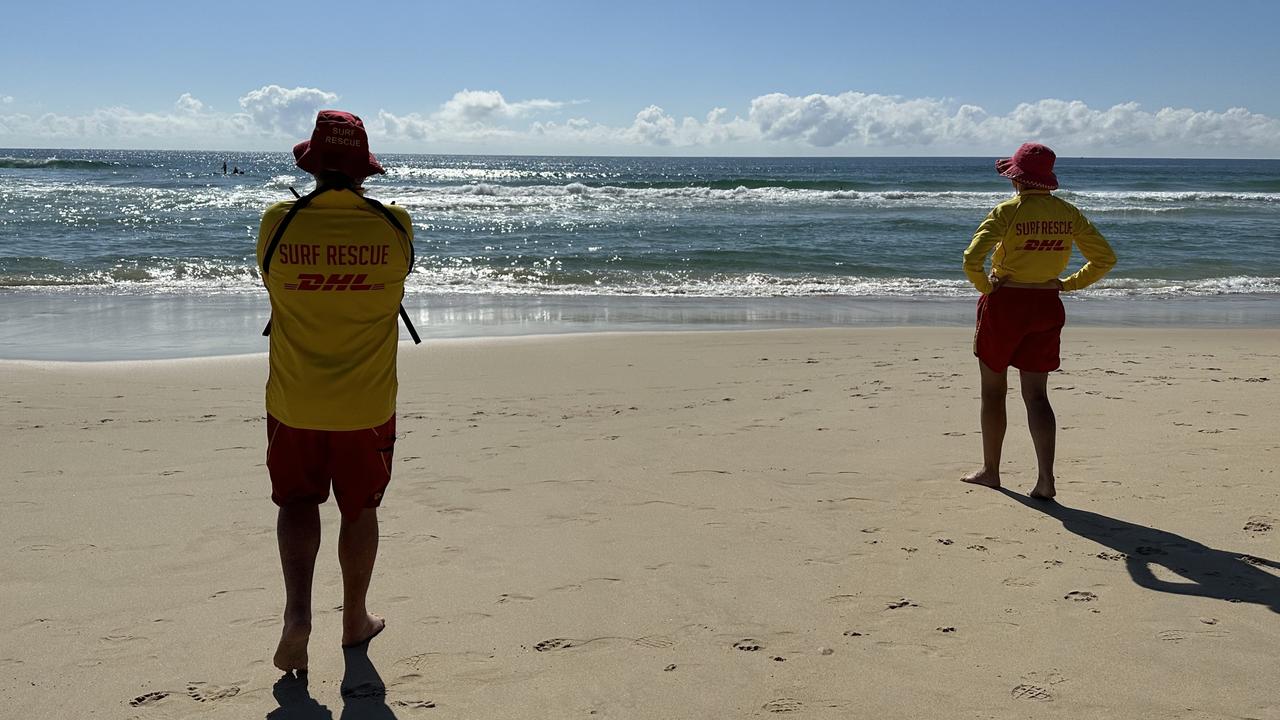 Lifesavers kept a close eye on a bait ball at Coolum Beach on March 18. Picture: Letea Cavander