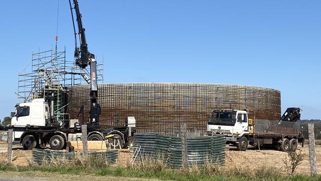 IN THE PIPELINE: The 2 megalitre recycled water tank under construction, part of "Recycled Water for Warwick Industry" project. Picture: Jessica Paul