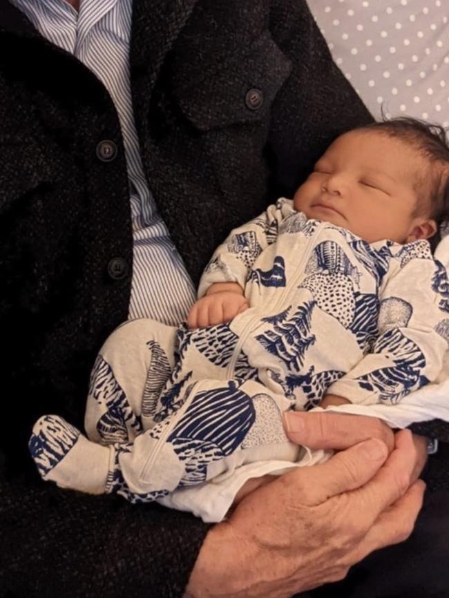 Sam Neill with new grandson Nahlo. Source: Instagram