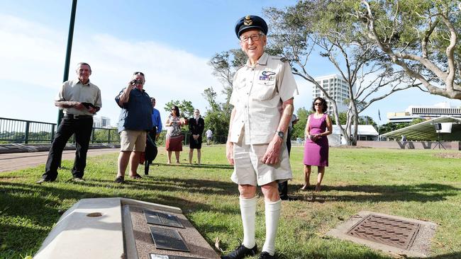 Bombing of Darwin veteran Flight Lieutenant Brian Winspear at the Darwin  Esplanade for the unveiling of a plaque to honour 2 and 13 RAAF Hudson Bomber Squadrons. Picture: Keri Megelus