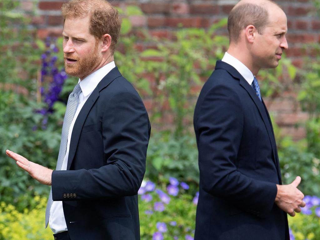 Prince Harry, Duke of Sussex (L) and Britain's Prince William, Duke of Cambridge at the unveiling of a statue of their mother, Princess Diana at The Sunken Garden in Kensington Palace, London. Picture: AFP