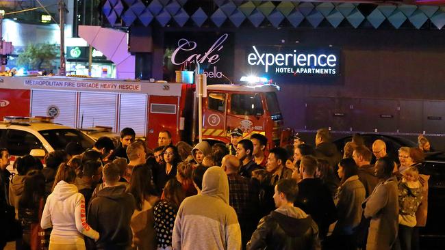 The evacuation meeting point after they were cleared out of the apartments. Picture: Patrick Herve