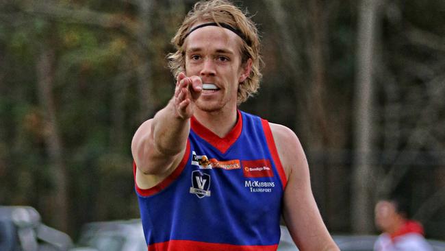 Pat McKenna kicked six goals for Gisborne. Picture Aaron Cook