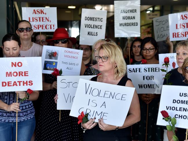 A rally against domestic violence following the Clarke family murders. Picture: Evan Morgan