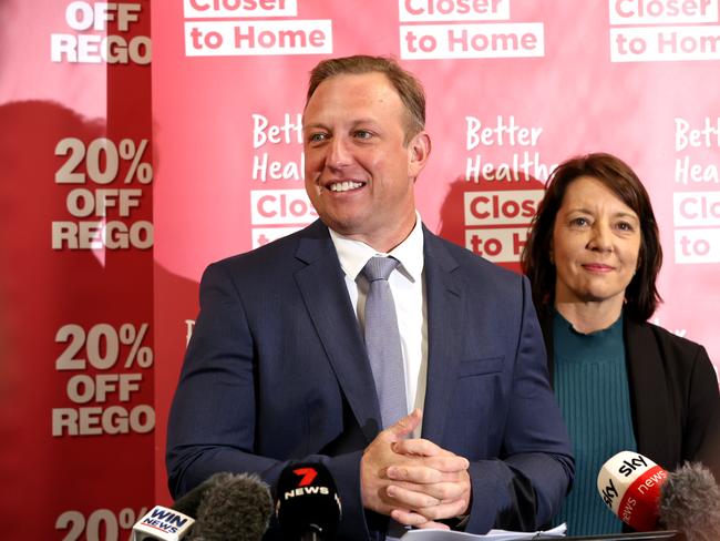 Queensland Premier Steven Miles pictured speaking at a press conference in Mackay with local candidate Belinda Hassan Picture Adam Head